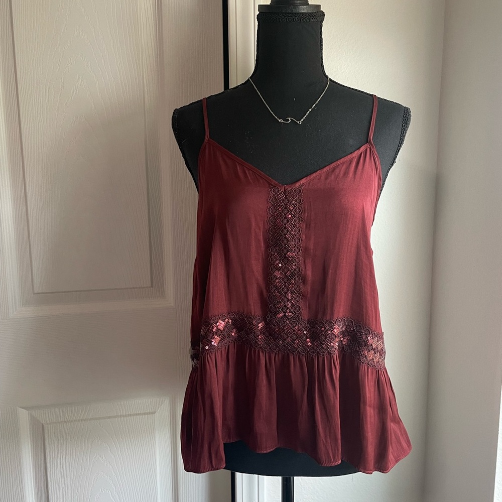 NWT Burgundy Lace Trim Women's Top